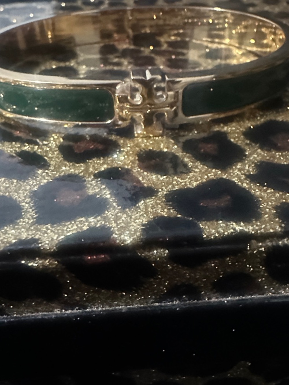 Tory Burch Gold-Tone Bangle with Dark Green Enamel